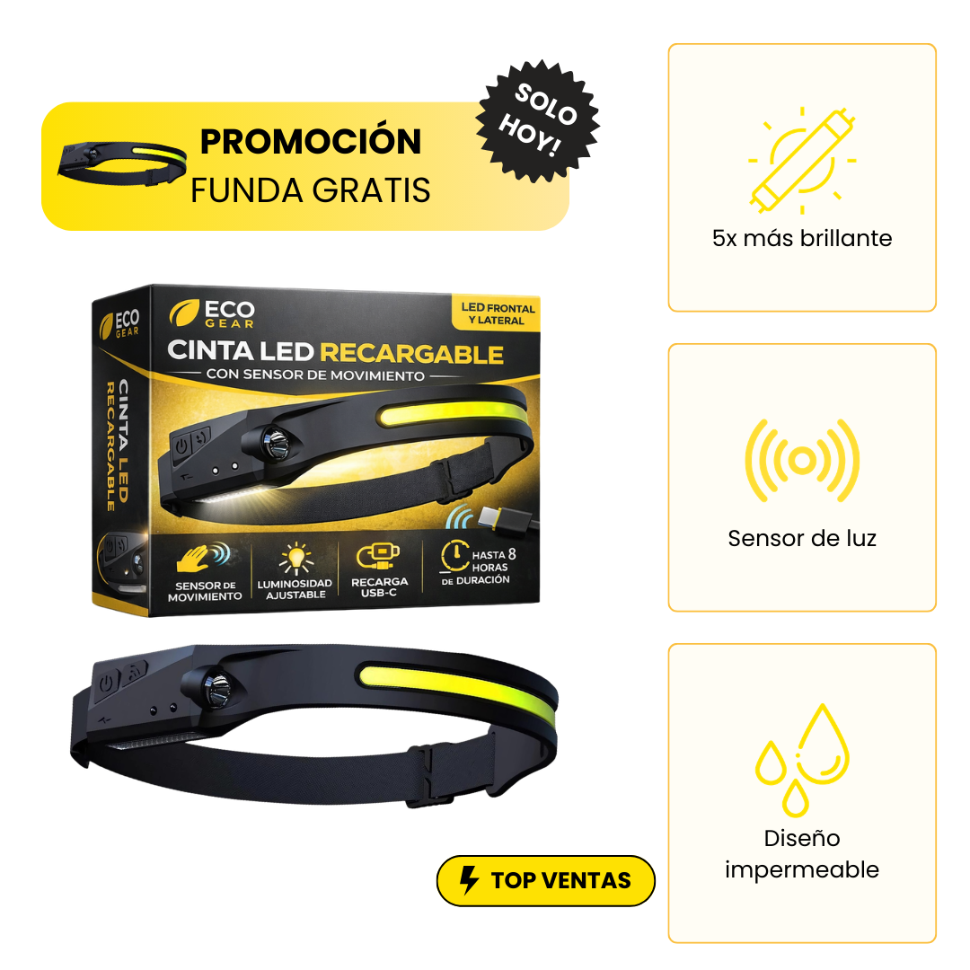 EcoGear® Linterna Frontal 230° — Visión Total, Manos Libres