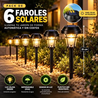 EcoGarden® Pack 6 Faroles Solaresº — Iluminación Decorativa
