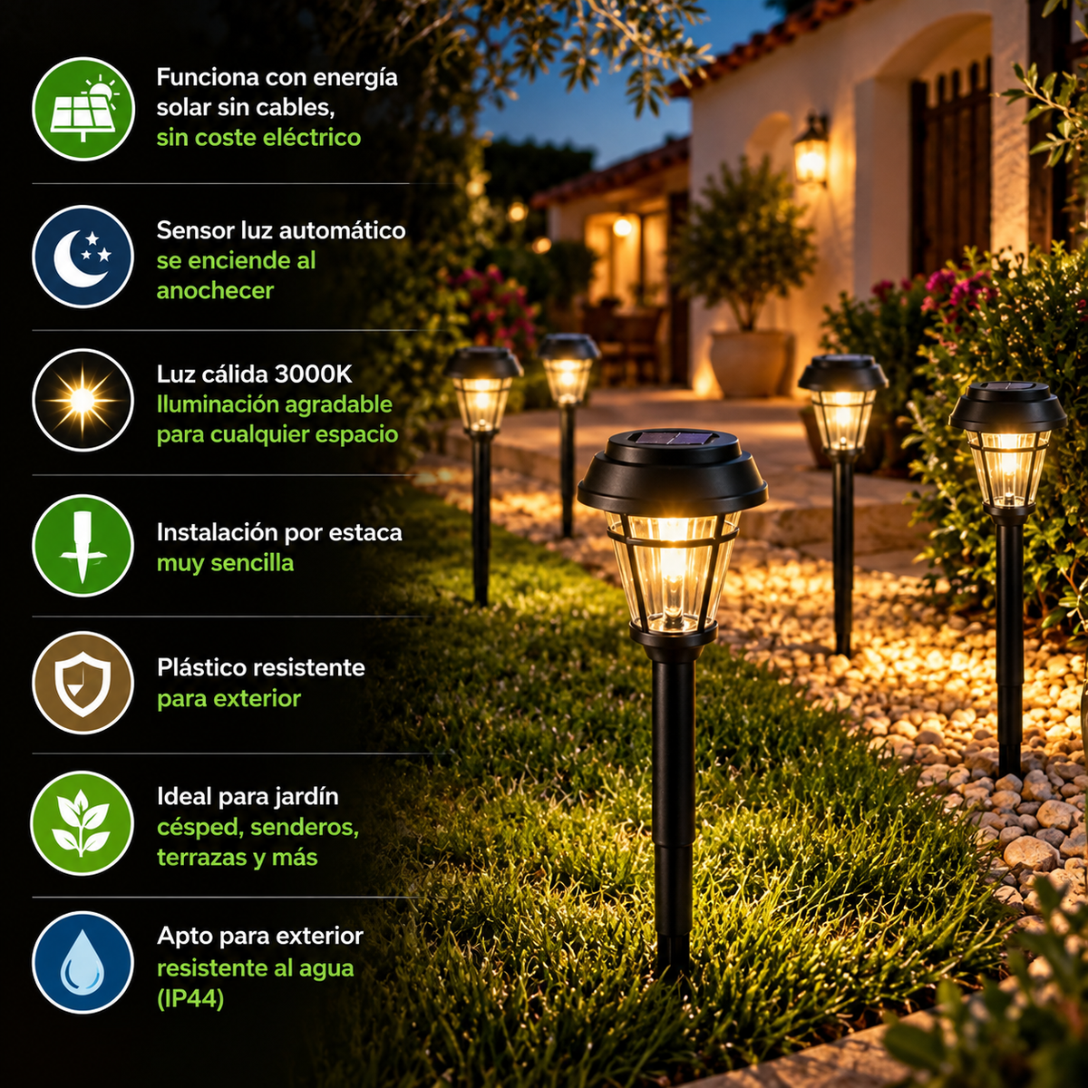 EcoGarden® Pack 6 Faroles Solaresº — Iluminación Decorativa